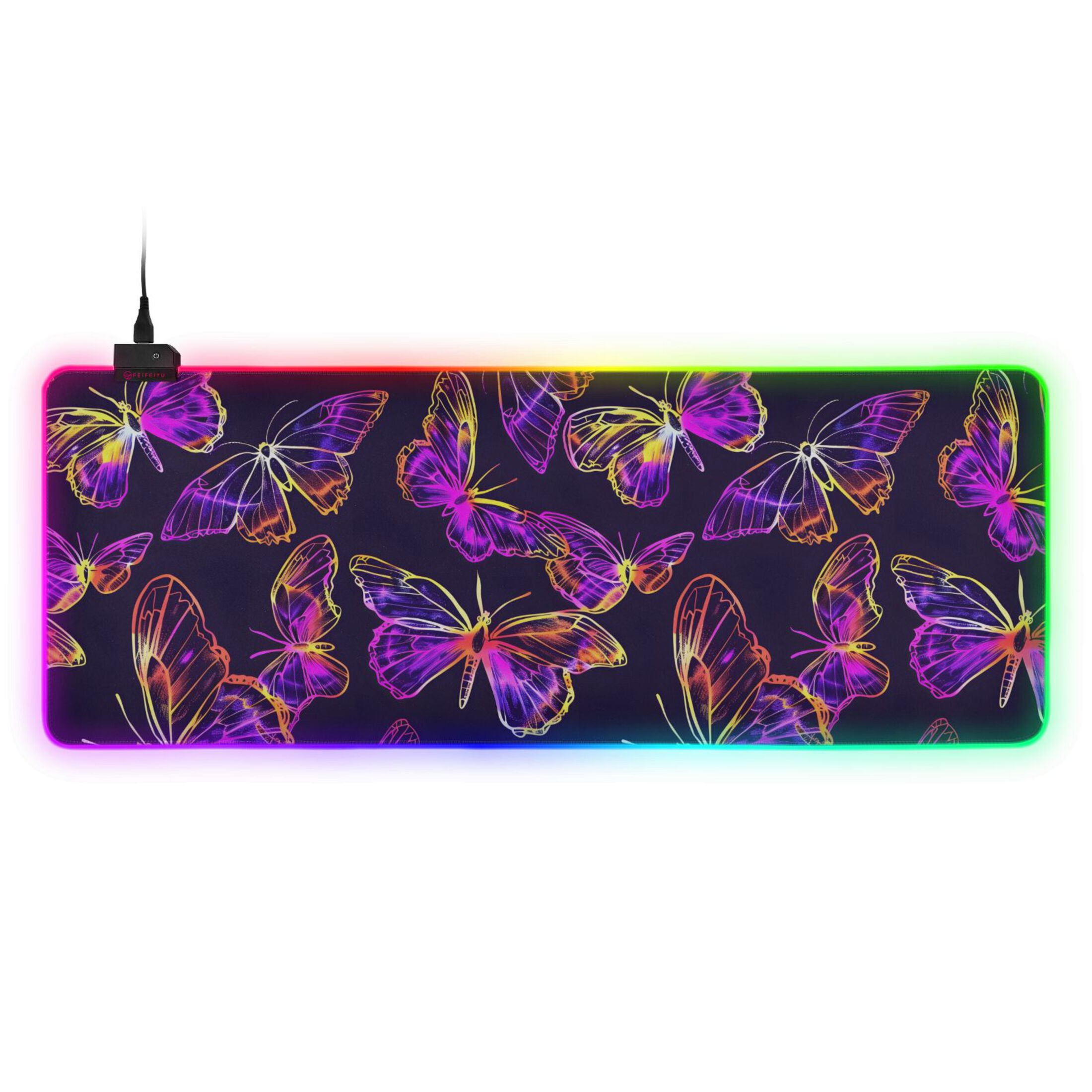 Large RGB Gaming Mouse Pad Led Glowing Mousepad Non-Slip Rubber Base 13 Light Modes 31.5x11.8 Colorful Butterflies Outline