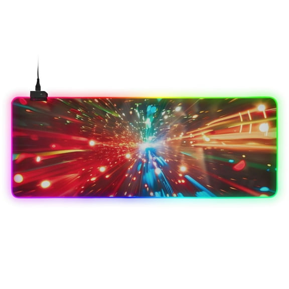 Large RGB Gaming Mouse Pad Led Glowing Mousepad Non-Slip Rubber Base 13 Light Modes 31.5x11.8 Colorful Light Beams
