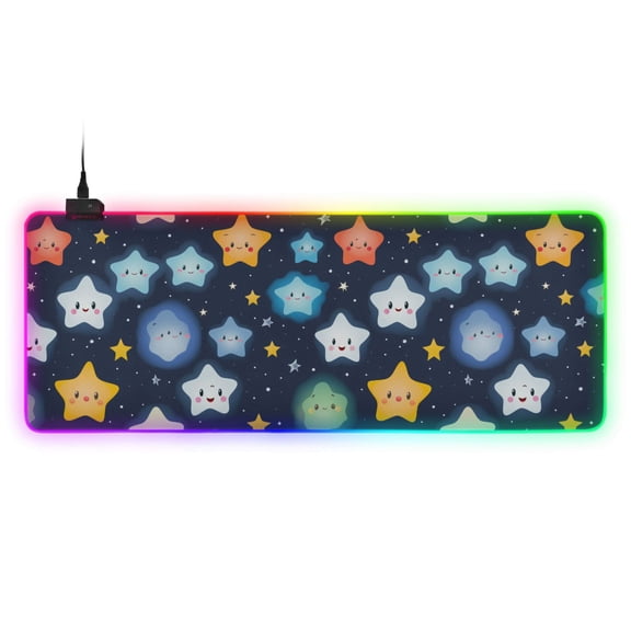 Large RGB Gaming Mouse Pad Led Glowing Mousepad Non-Slip Rubber Base 13 Light Modes 31.5x11.8 Cute Colorful Start