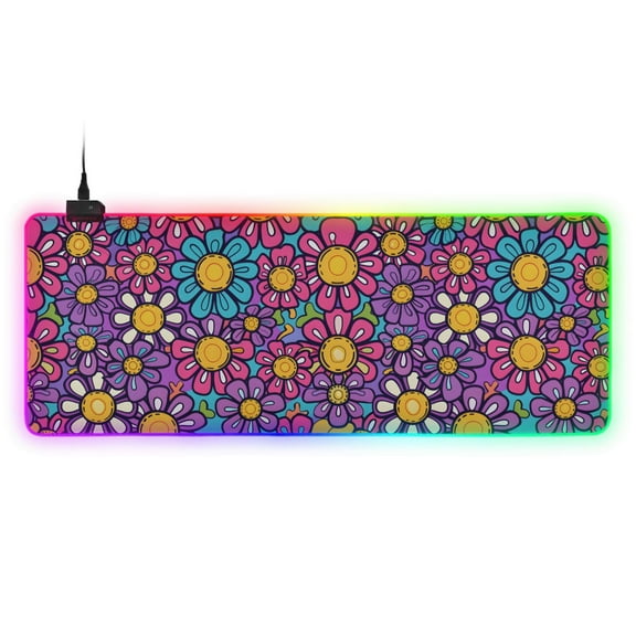 Large RGB Gaming Mouse Pad Led Glowing Mousepad Non-Slip Rubber Base 13 Light Modes 31.5x11.8 Daisy Flower