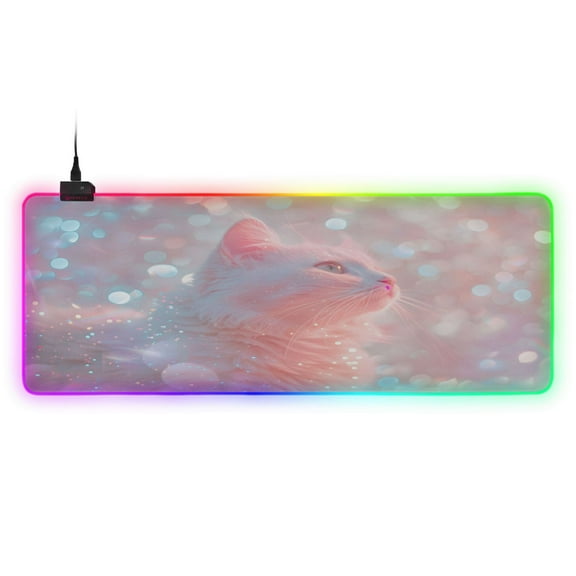 Large RGB Gaming Mouse Pad Led Glowing Mousepad Non-Slip Rubber Base 13 Light Modes 31.5x11.8 Dreamy Cat