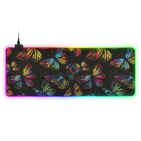 Large RGB Gaming Mouse Pad Led Glowing Mousepad Non-Slip Rubber Base 13 Light Modes 31.5x11.8 Gorgeous Butterflies
