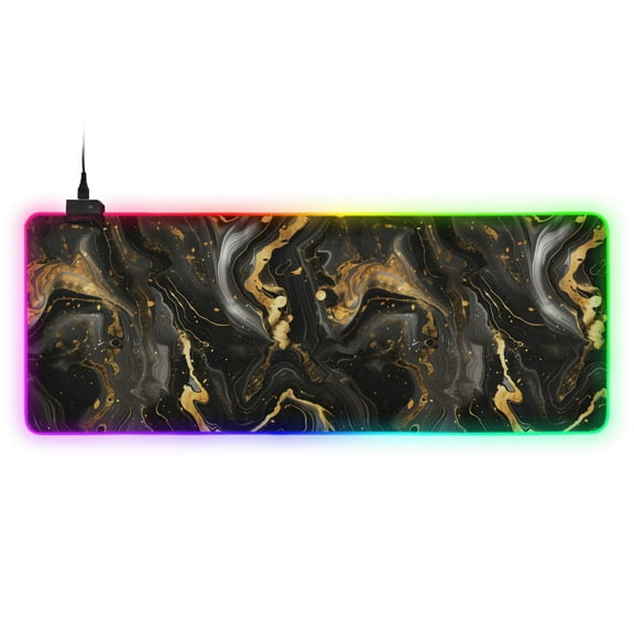 Large RGB Gaming Mouse Pad Led Glowing Mousepad Non-Slip Rubber Base 13 Light Modes 31.5x11.8 Luxury Black Gold Marble