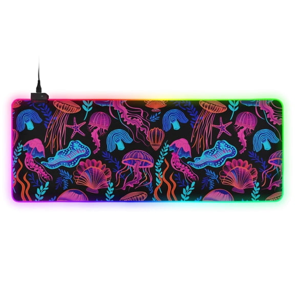 Large RGB Gaming Mouse Pad Led Glowing Mousepad Non-Slip Rubber Base 13 Light Modes 31.5x11.8 Magic Jellyfish and Starfish