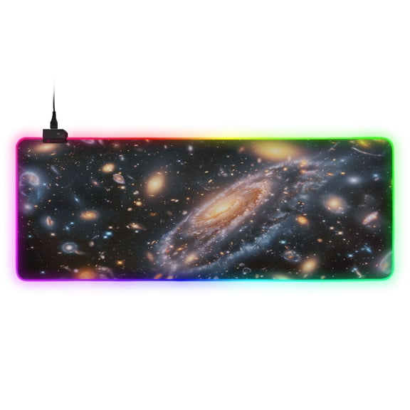 Large RGB Gaming Mouse Pad Led Glowing Mousepad Non-Slip Rubber Base 13 Light Modes 31.5x11.8 Milky Way