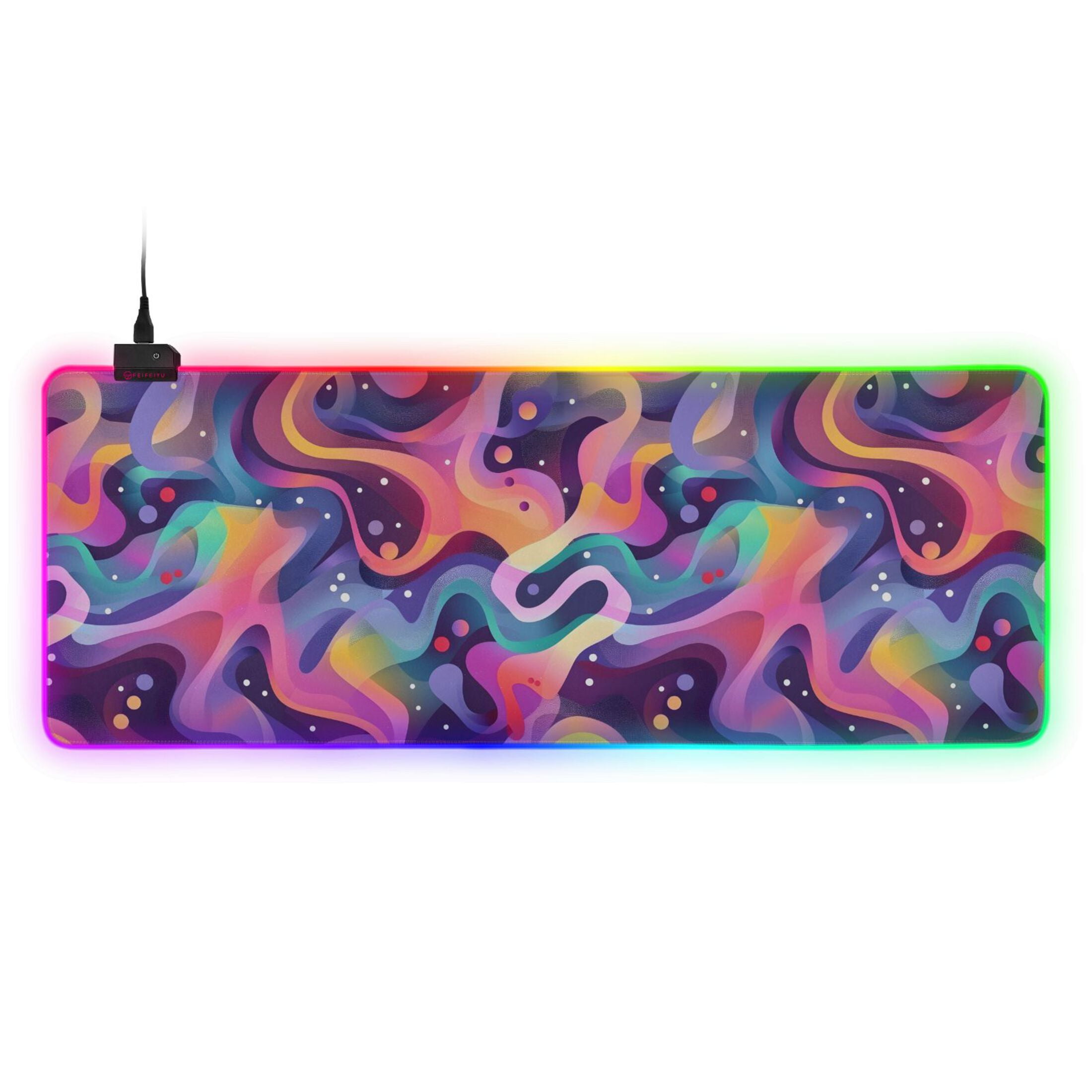 Large RGB Gaming Mouse Pad Led Glowing Mousepad Non-Slip Rubber Base 13 Light Modes 31.5x11.8 Neon Liquid Wave