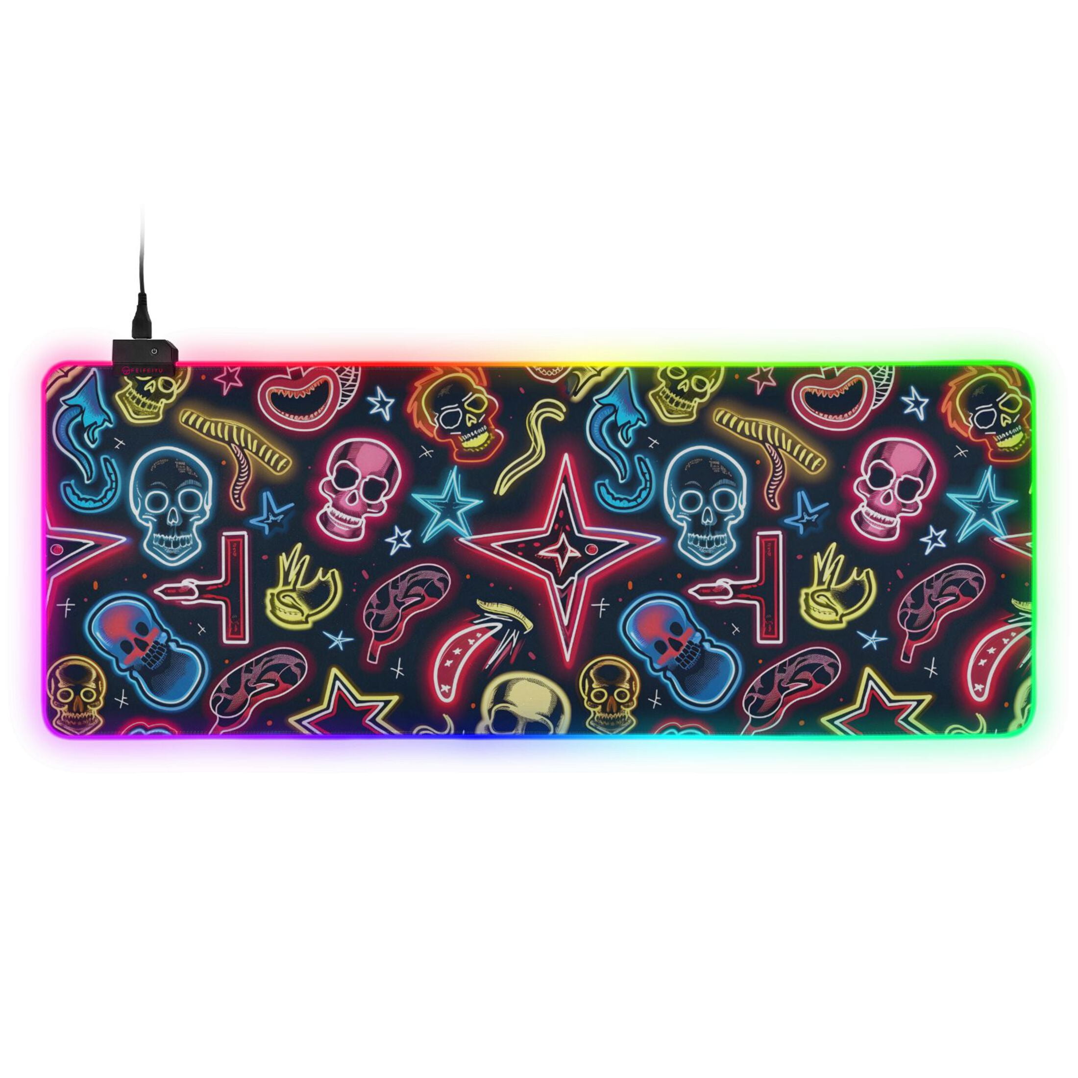 Large RGB Gaming Mouse Pad Led Glowing Mousepad Non-Slip Rubber Base 13 Light Modes 31.5x11.8 Neon Skull Star Sausage