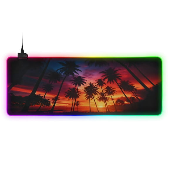 Large RGB Gaming Mouse Pad Led Glowing Mousepad Non-Slip Rubber Base 13 Light Modes 31.5x11.8 Palm Trees During Sunset Time