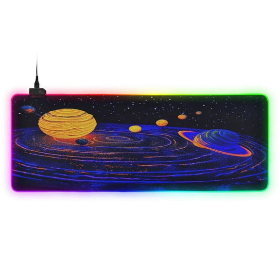 Large RGB Gaming Mouse Pad Led Glowing Mousepad Non-Slip Rubber Base 13 Light Modes 31.5x11.8 Solar System Starry Sky