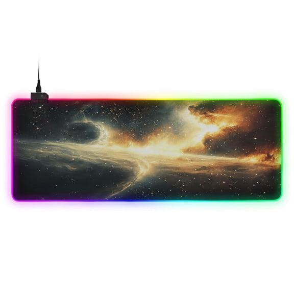 Large RGB Gaming Mouse Pad Led Glowing Mousepad Non-Slip Rubber Base 13 Light Modes 31.5x11.8 Stars Illuminated Gas Clouds