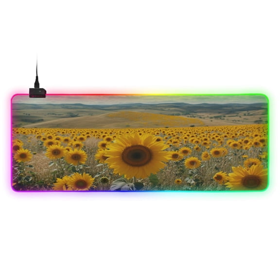 Large RGB Gaming Mouse Pad Led Glowing Mousepad Non-Slip Rubber Base 13 Light Modes 31.5x11.8 Sunflower Sea