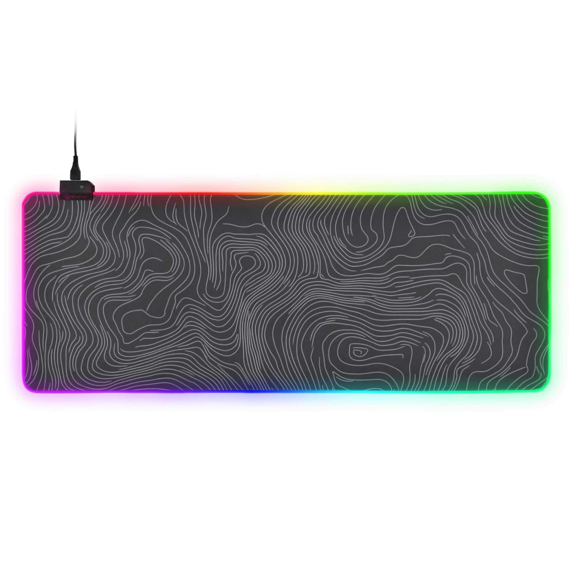 Large RGB Gaming Mouse Pad Led Glowing Mousepad Non-Slip Rubber Base 13 Light Modes 31.5x11.8 Topographic Line