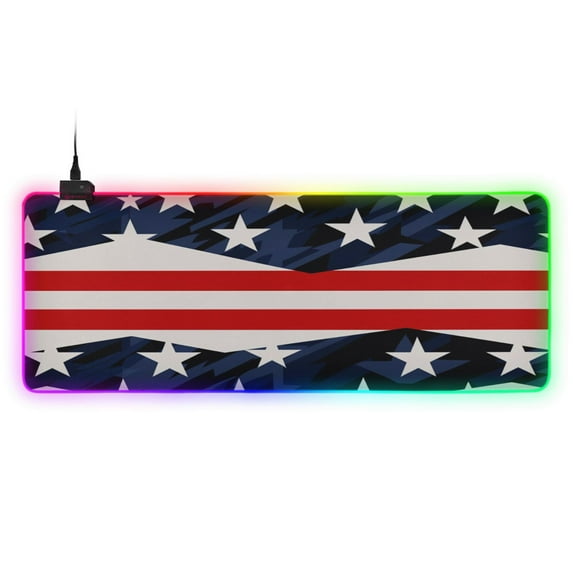 Large RGB Gaming Mouse Pad Led Glowing Mousepad Non-Slip Rubber Base 13 Light Modes 31.5x11.8 Usa Flag Stripes Stars