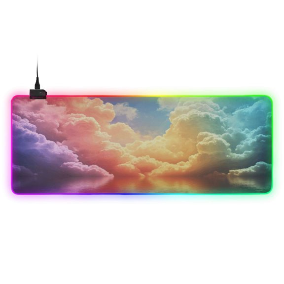 Large RGB Gaming Mouse Pad Led Glowing Mousepad Non-Slip Rubber Base 13 Light Modes 35.4x15.7 Colorful Clouds on Sea