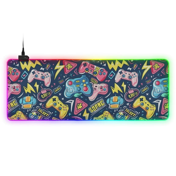 Large RGB Gaming Mouse Pad Led Glowing Mousepad Non-Slip Rubber Base 13 Light Modes 35.4x15.7 Gamepad and Lightning