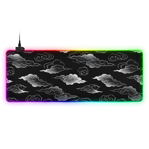 Large RGB Gaming Mouse Pad Led Glowing Mousepad Non-Slip Rubber Base 13 Light Modes 35.4x15.7 Line Cloud