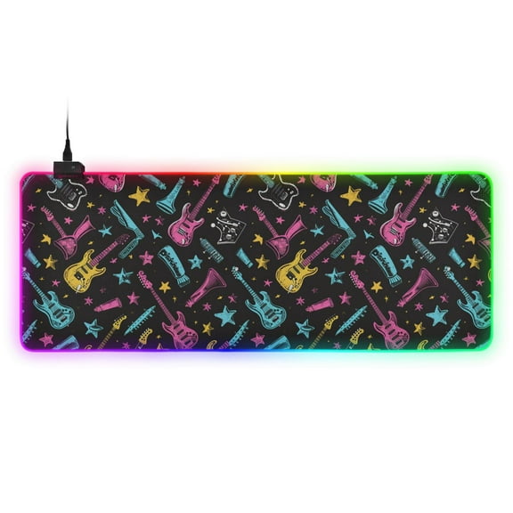 Large RGB Gaming Mouse Pad Led Glowing Mousepad Non-Slip Rubber Base 13 Light Modes 35.4x15.7 Neon Guitar Star
