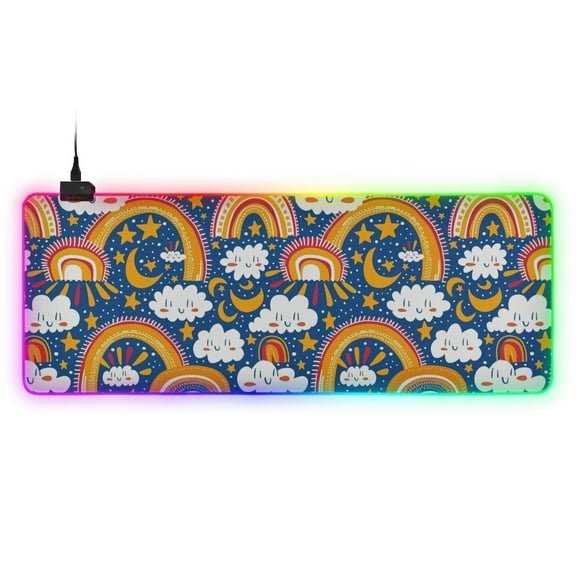 Large RGB Gaming Mouse Pad Led Glowing Mousepad Non-Slip Rubber Base 13 Light Modes 35.4x15.7 Rainbows and Cute Cloud