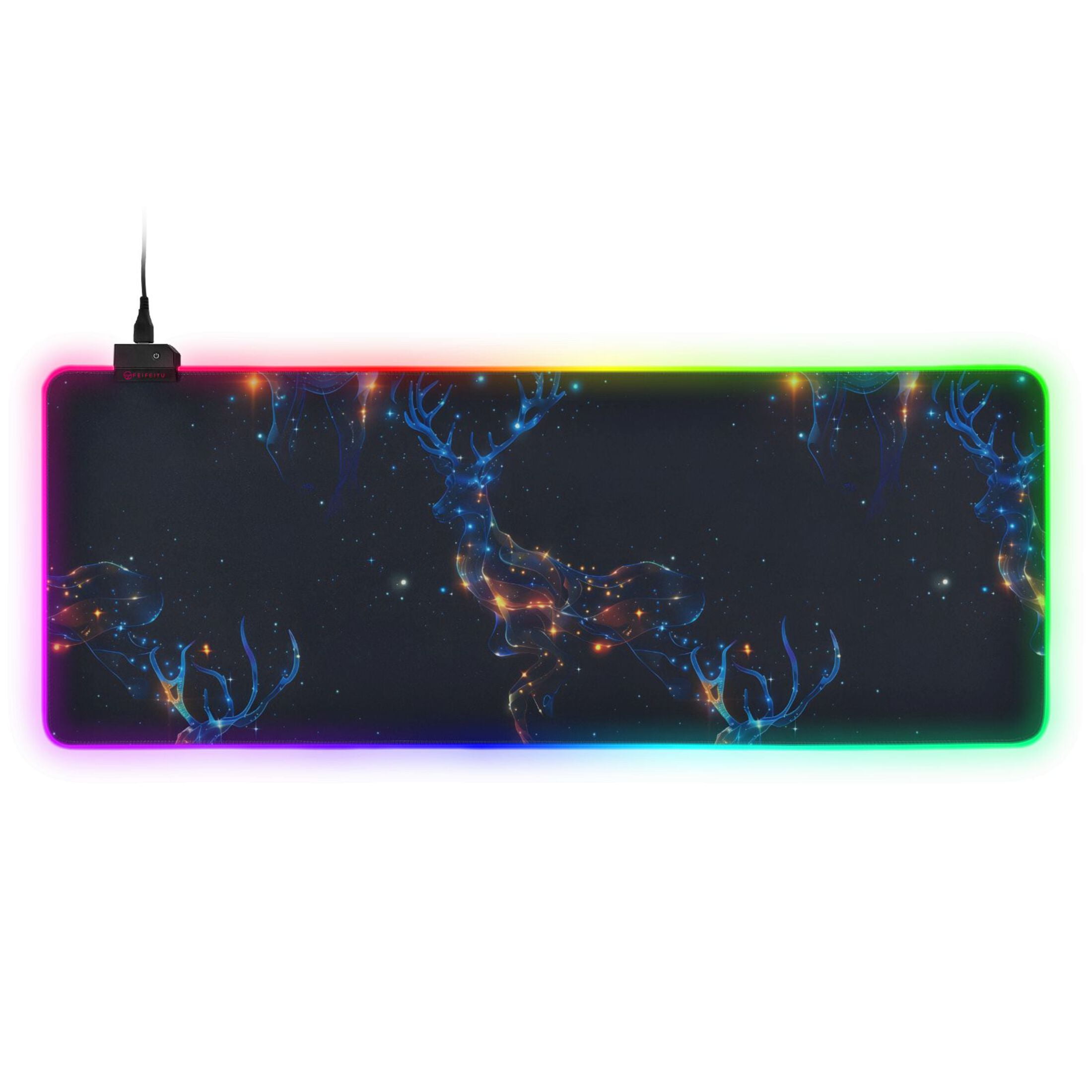 Large RGB Gaming Mouse Pad Led Glowing Mousepad Non-Slip Rubber Base 13 Light Modes 35.4x15.7 Starry Sky Color Deer