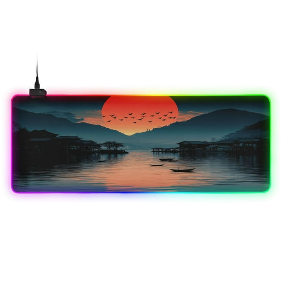 Large RGB Gaming Mouse Pad Led Glowing Mousepad Non-Slip Rubber Base 13 Light Modes 35.4x15.7 Sunset Reflect on River