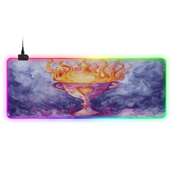 Large RGB Gaming Mouse Pad Led Glowing Mousepad Non-Slip Rubber Base 13 Light Modes 35.4x15.7 Trophy with Fire
