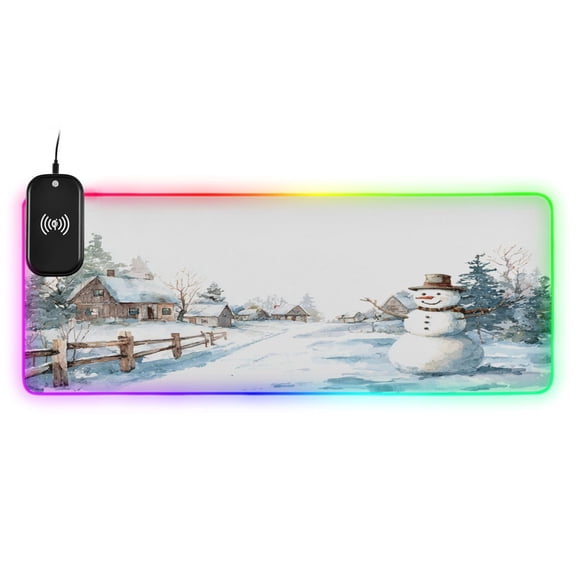 Large RGB Wireless Charging Mouse Pad A Winter Landscape14 LED Modes Non-Slip Gaming Mat for Desktop Laptop Office Home
