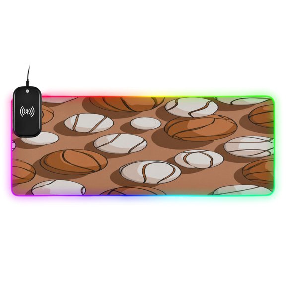 Large RGB Wireless Charging Mouse Pad Athletic Ball Collage Print14 LED Modes Non-Slip Gaming Mat for Desktop Laptop Office Home
