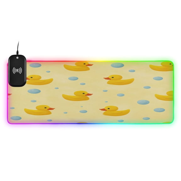 Large RGB Wireless Charging Mouse Pad Bath Duck Print14 LED Modes Non-Slip Gaming Mat for Desktop Laptop Office Home