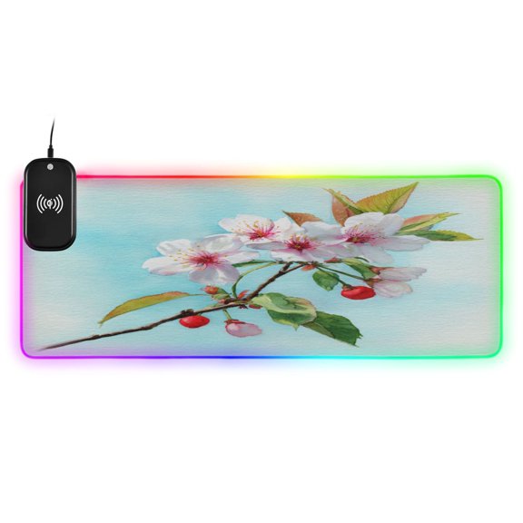 Large RGB Wireless Charging Mouse Pad Bloom Of Morning14 LED Modes Non-Slip Gaming Mat for Desktop Laptop Office Home