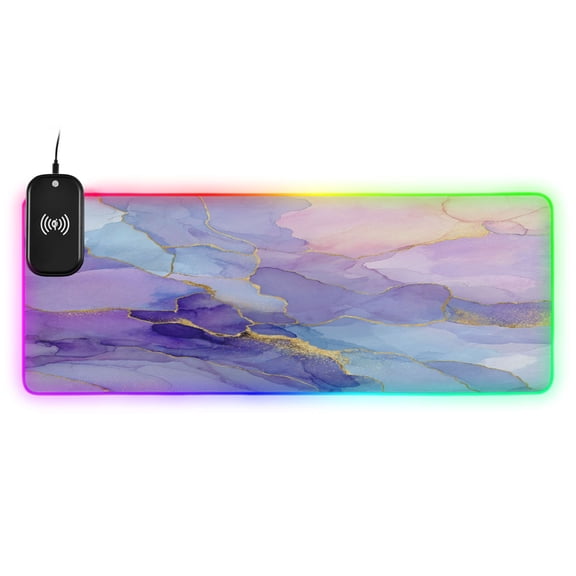 Large RGB Wireless Charging Mouse Pad Celestial Lavender Gold14 LED Modes Non-Slip Gaming Mat for Desktop Laptop Office Home