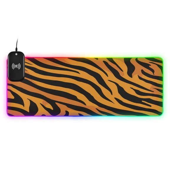 Large RGB Wireless Charging Mouse Pad Classic Tiger Stripes14 LED Modes Non-Slip Gaming Mat for Desktop Laptop Office Home