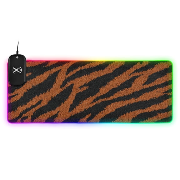 Large RGB Wireless Charging Mouse Pad Coarse Tiger Stripe14 LED Modes Non-Slip Gaming Mat for Desktop Laptop Office Home