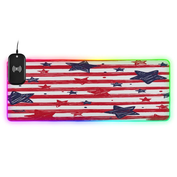 Large RGB Wireless Charging Mouse Pad Doodle Star Stripe Seamless14 LED Modes Non-Slip Gaming Mat for Desktop Laptop Office Home