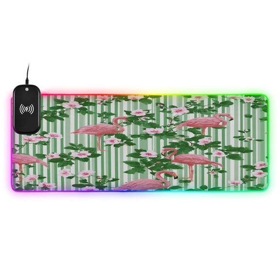 Large RGB Wireless Charging Mouse Pad Flamingos at Rest14 LED Modes Non-Slip Gaming Mat for Desktop Laptop Office Home