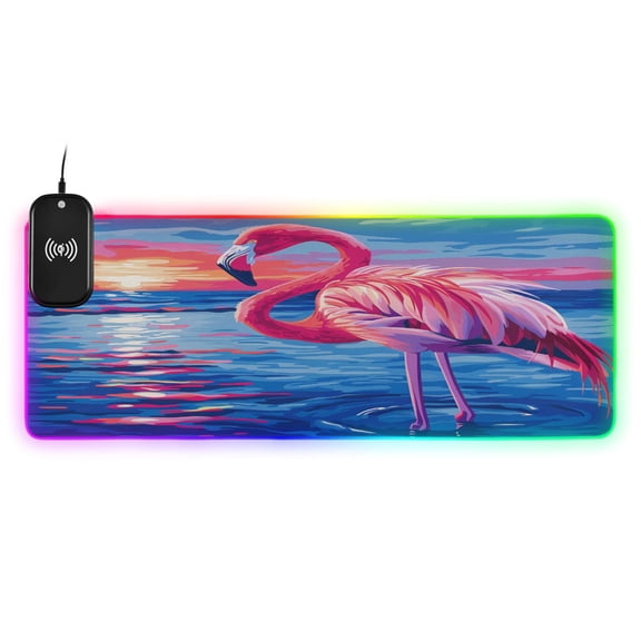 Large RGB Wireless Charging Mouse Pad Flamingos by The Seaside14 LED Modes Non-Slip Gaming Mat for Desktop Laptop Office Home