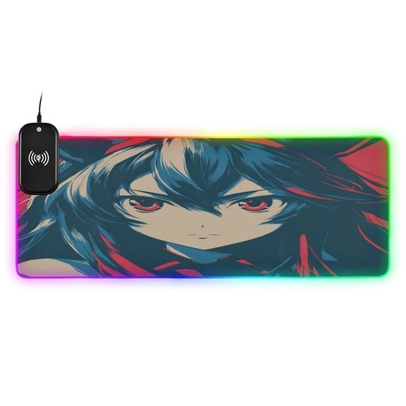 Large RGB Wireless Charging Mouse Pad Fox Messenger14 LED Modes Non-Slip Gaming Mat for Desktop Laptop Office Home