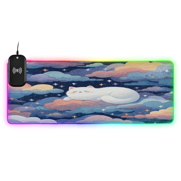 Large RGB Wireless Charging Mouse Pad Gothic Dream Cat14 LED Modes Non-Slip Gaming Mat for Desktop Laptop Office Home