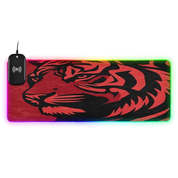Large RGB Wireless Charging Mouse Pad Graphic Tiger Head Pattern14 LED Modes Non-Slip Gaming Mat for Desktop Laptop Office Home