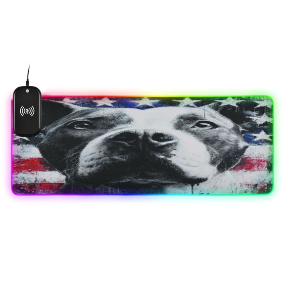 Large RGB Wireless Charging Mouse Pad Guardian Of The Old Glory14 LED Modes Non-Slip Gaming Mat for Desktop Laptop Office Home