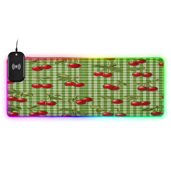 Large RGB Wireless Charging Mouse Pad Inspiration Cherry Painting14 LED Modes Non-Slip Gaming Mat for Desktop Laptop Office Home