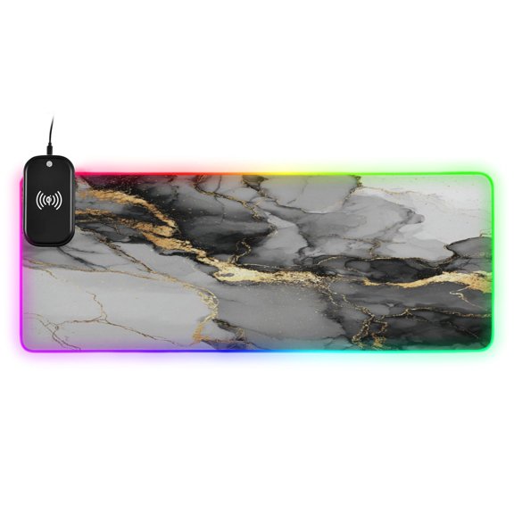 Large RGB Wireless Charging Mouse Pad Premium Fluid Art Background14 LED Modes Non-Slip Gaming Mat for Desktop Laptop Office Home