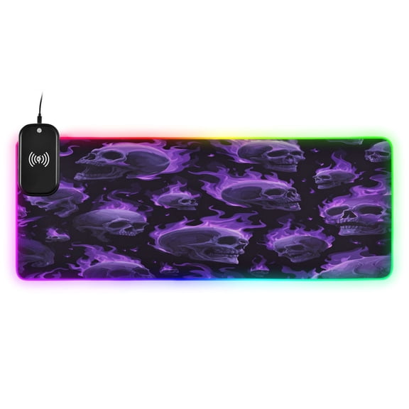 Large RGB Wireless Charging Mouse Pad Purple Qi Skeleton14 LED Modes Non-Slip Gaming Mat for Desktop Laptop Office Home