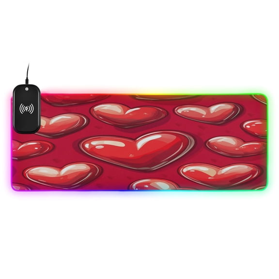 Large RGB Wireless Charging Mouse Pad Red 3d Hearts14 LED Modes Non-Slip Gaming Mat for Desktop Laptop Office Home