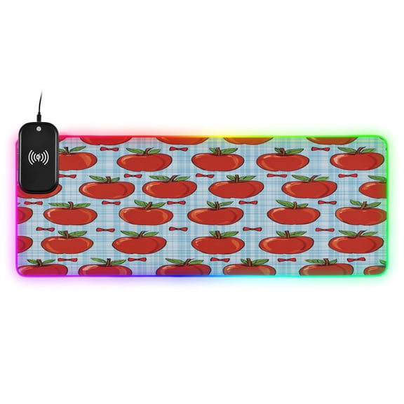 Large RGB Wireless Charging Mouse Pad Red Apple Gingham Print14 LED Modes Non-Slip Gaming Mat for Desktop Laptop Office Home