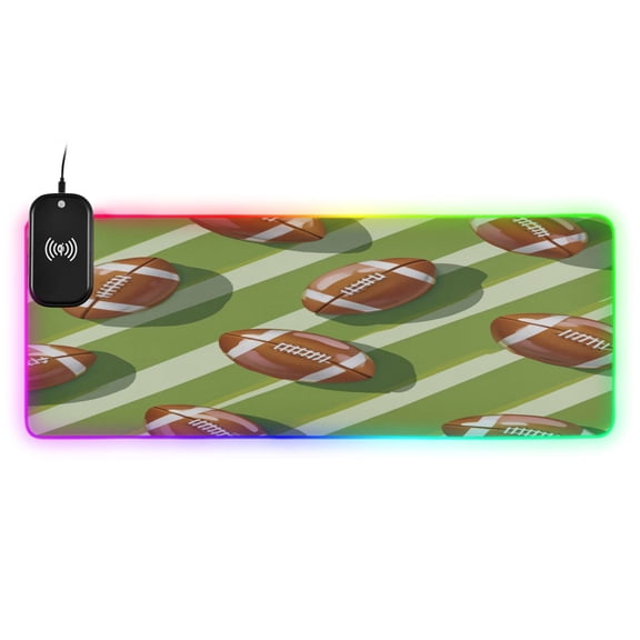 Large RGB Wireless Charging Mouse Pad Rugby Balls Pattern14 LED Modes Non-Slip Gaming Mat for Desktop Laptop Office Home