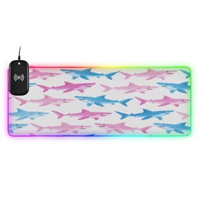Large RGB Wireless Charging Mouse Pad Shark Ocean Wall Art14 LED Modes Non-Slip Gaming Mat for Desktop Laptop Office Home