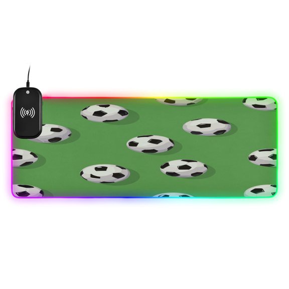 Large RGB Wireless Charging Mouse Pad Soccer Balls Pattern14 LED Modes Non-Slip Gaming Mat for Desktop Laptop Office Home