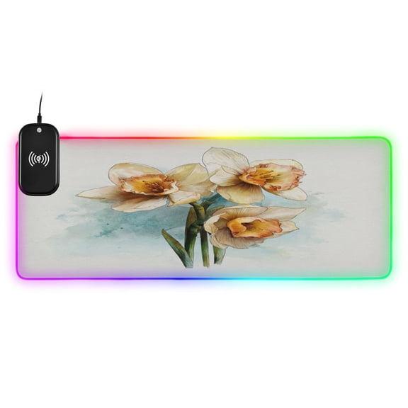Large RGB Wireless Charging Mouse Pad Soft Bloom Trio Pattern14 LED Modes Non-Slip Gaming Mat for Desktop Laptop Office Home
