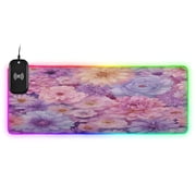 Large RGB Wireless Charging Mouse Pad Soft Hue Florals14 LED Modes Non-Slip Gaming Mat for Desktop Laptop Office Home