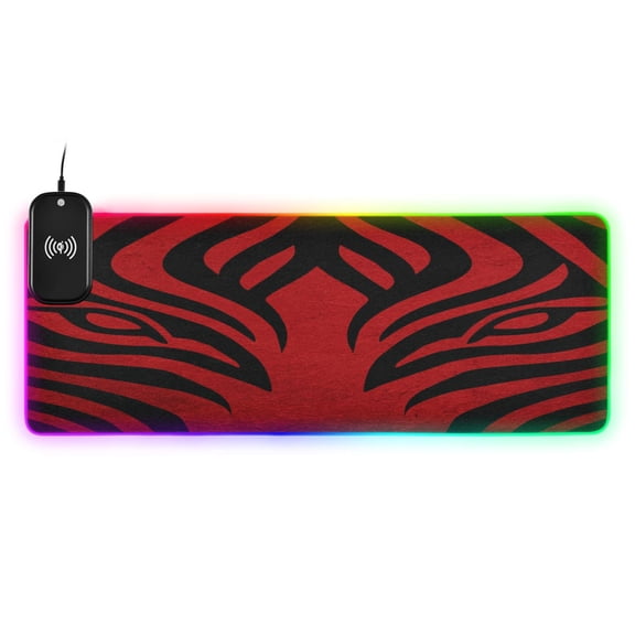 Large RGB Wireless Charging Mouse Pad Tiger Eyes Stripe Pattern14 LED Modes Non-Slip Gaming Mat for Desktop Laptop Office Home
